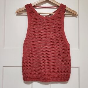 American Eagle Crochet Tank Top Womens Medium Rust Open Knit Lace Up Back Boho